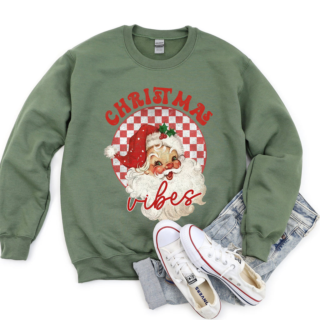 Christmas Vibes, Retro Santa Graphic Vintage Holiday Ultra Cozy Fleece Sweatshirt