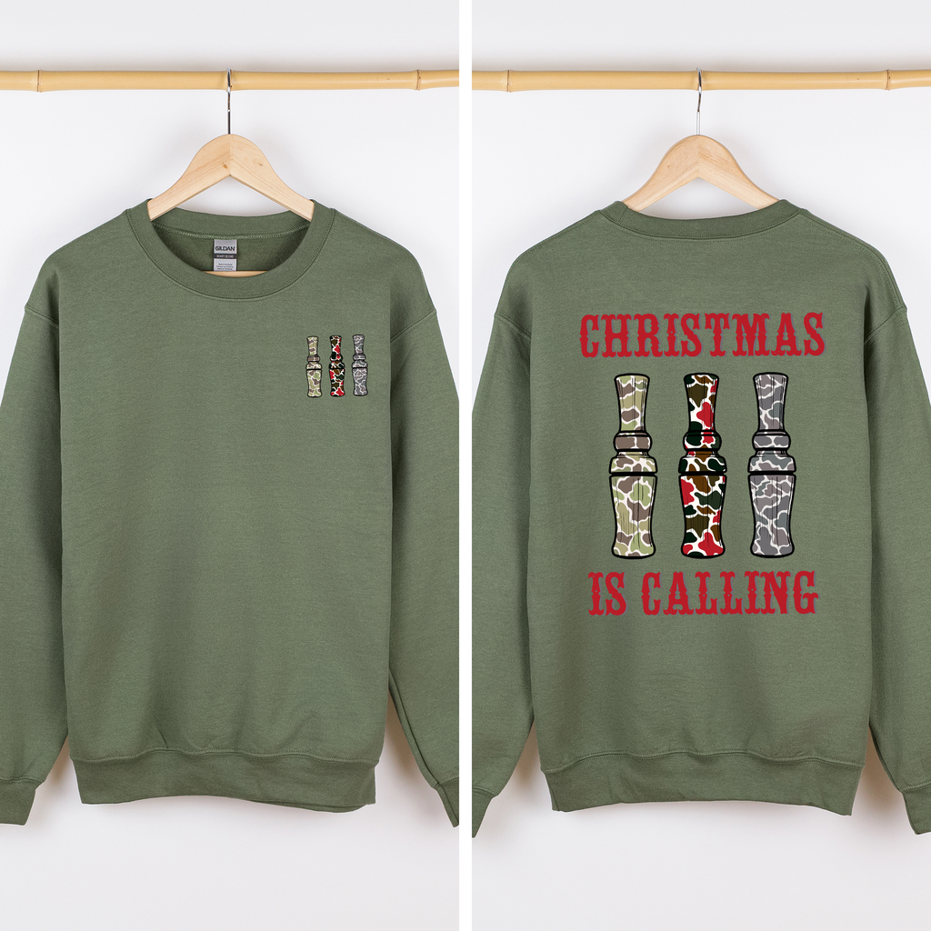 Christmas Is Calling Duck Season Hunting Retro Cozy Graphic Vintage Edition Sweatshirt