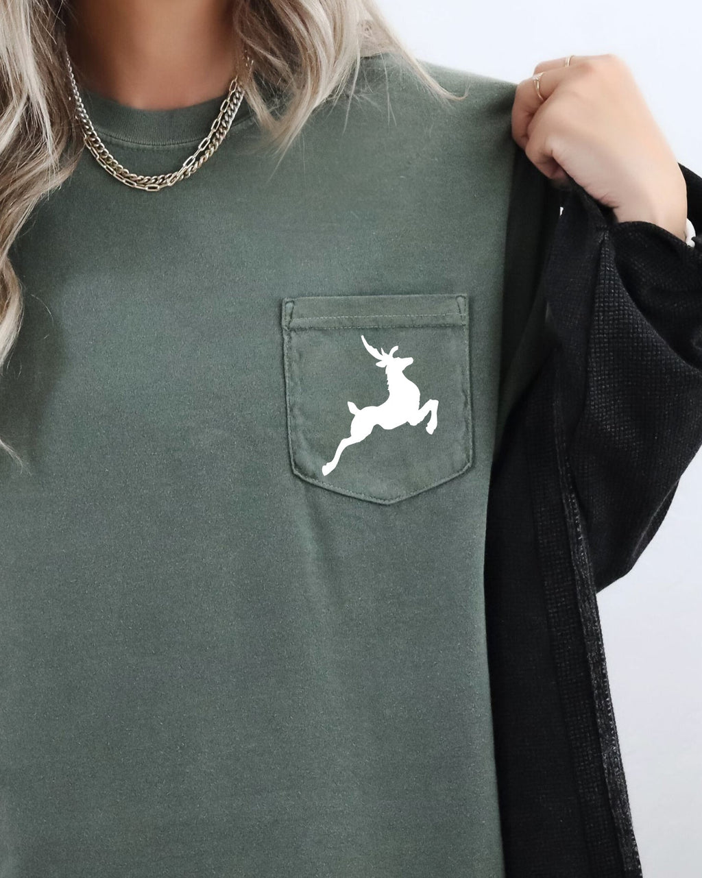 Classic Reindeer Pocket Christmas Snow Santa Sleigh Winter Xmas Seasonal Comfort Colors Tee