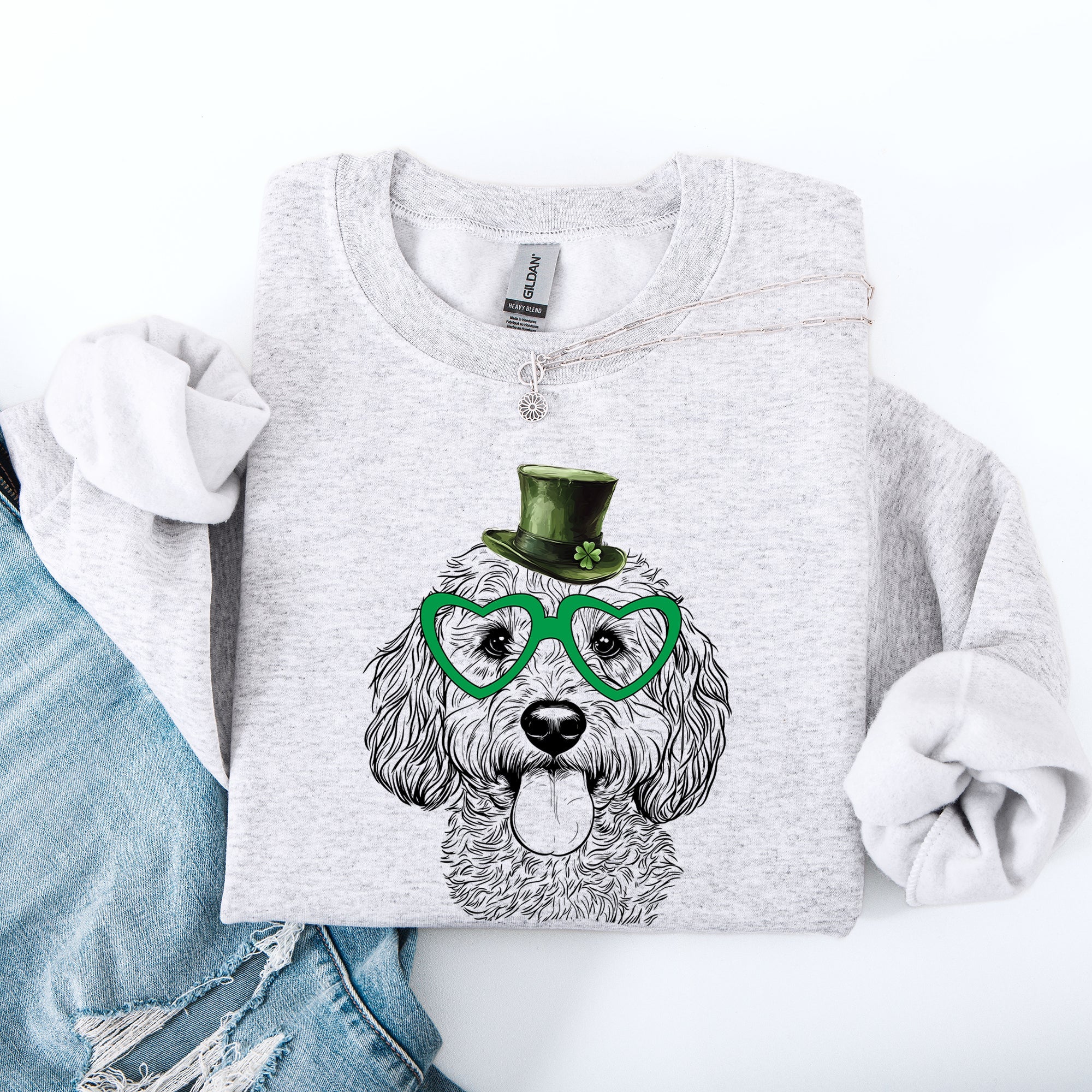 Cockapoo Irish St Patrick's Day Lucky Dog Celebration Cozy Family Favorite Sweatshirt