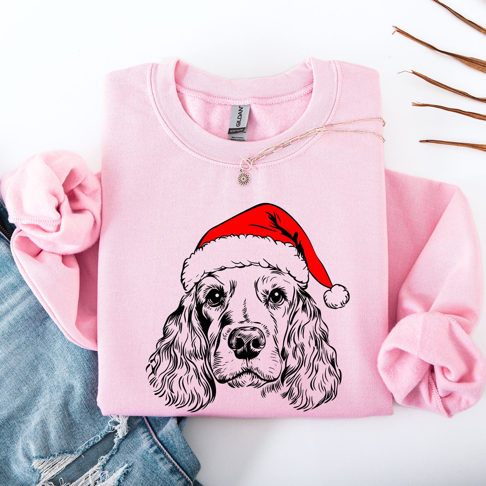 Cocker Spaniel Santa Christmas Dog Lover Pet Portrait Festive Holiday Scene Sweatshirt