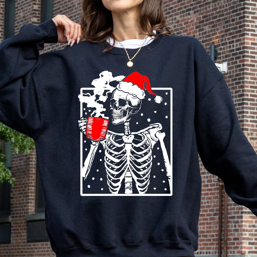 Coffee Lover Santa Skeleton Christmas Snow Winter Xmas Festive Latte Edition Sweatshirt