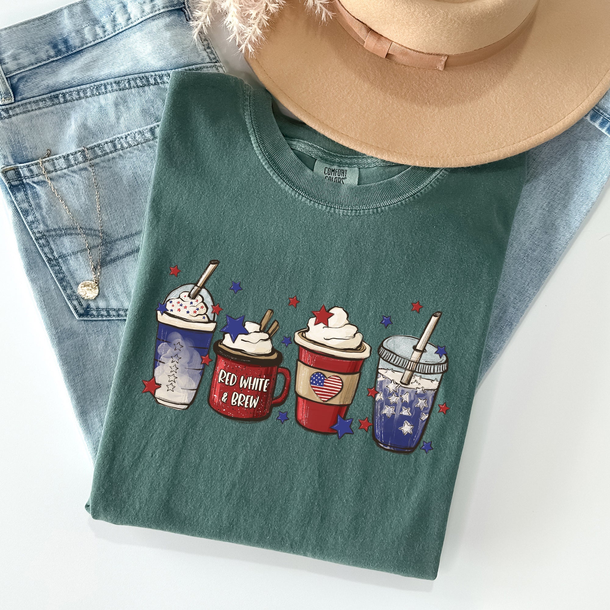 Coffee Lovers America Patriotic 4th July Flag Stars And Stripes Edition Graphic Comfort Colors Tee