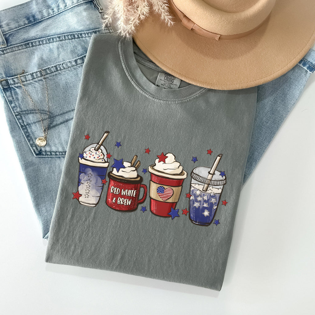 Coffee Lovers America Patriotic 4th July Flag Stars And Stripes Edition Graphic Comfort Colors Tee