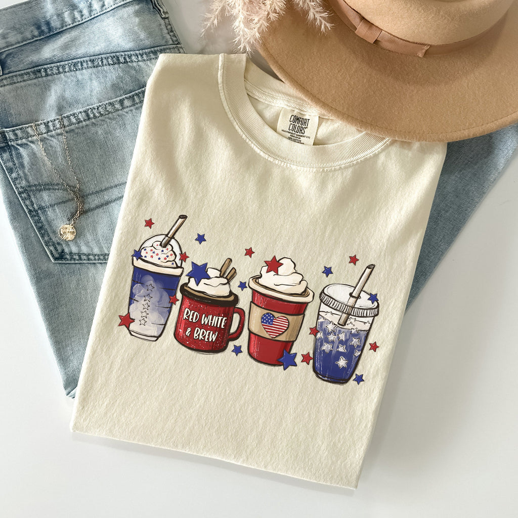 Coffee Lovers America Patriotic 4th July Flag Stars And Stripes Edition Graphic Comfort Colors Tee