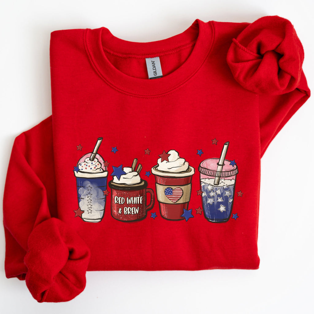 Coffee Lovers America Patriotic 4th Of July Graphic Sweatshirt Cozy Soft Fleece Inside
