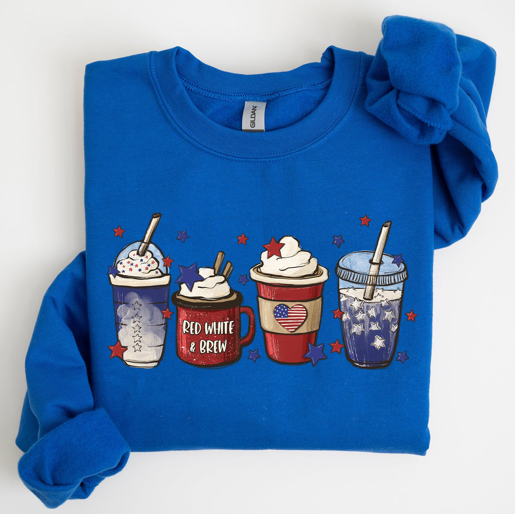 Coffee Lovers America Patriotic 4th Of July Graphic Sweatshirt Cozy Soft Fleece Inside