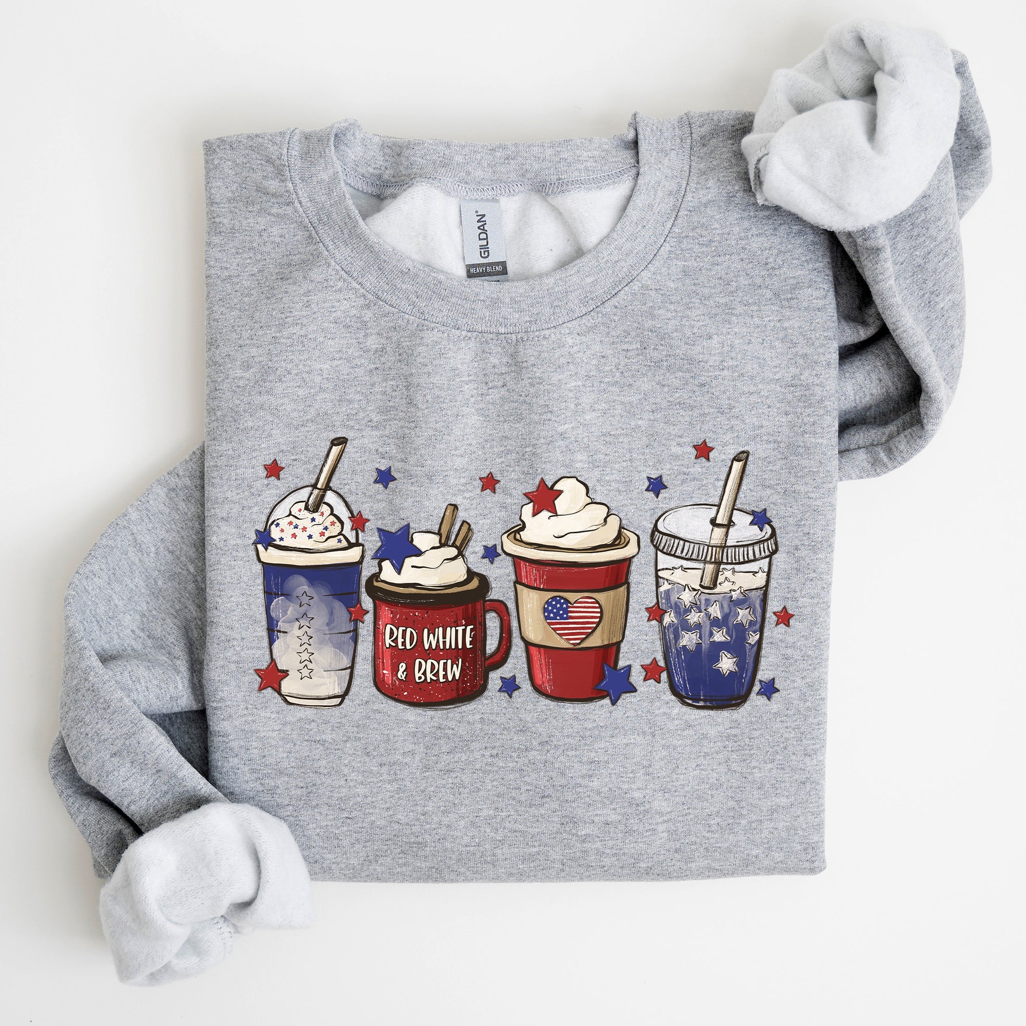 Coffee Lovers America Patriotic 4th Of July Graphic Sweatshirt Cozy Soft Fleece Inside