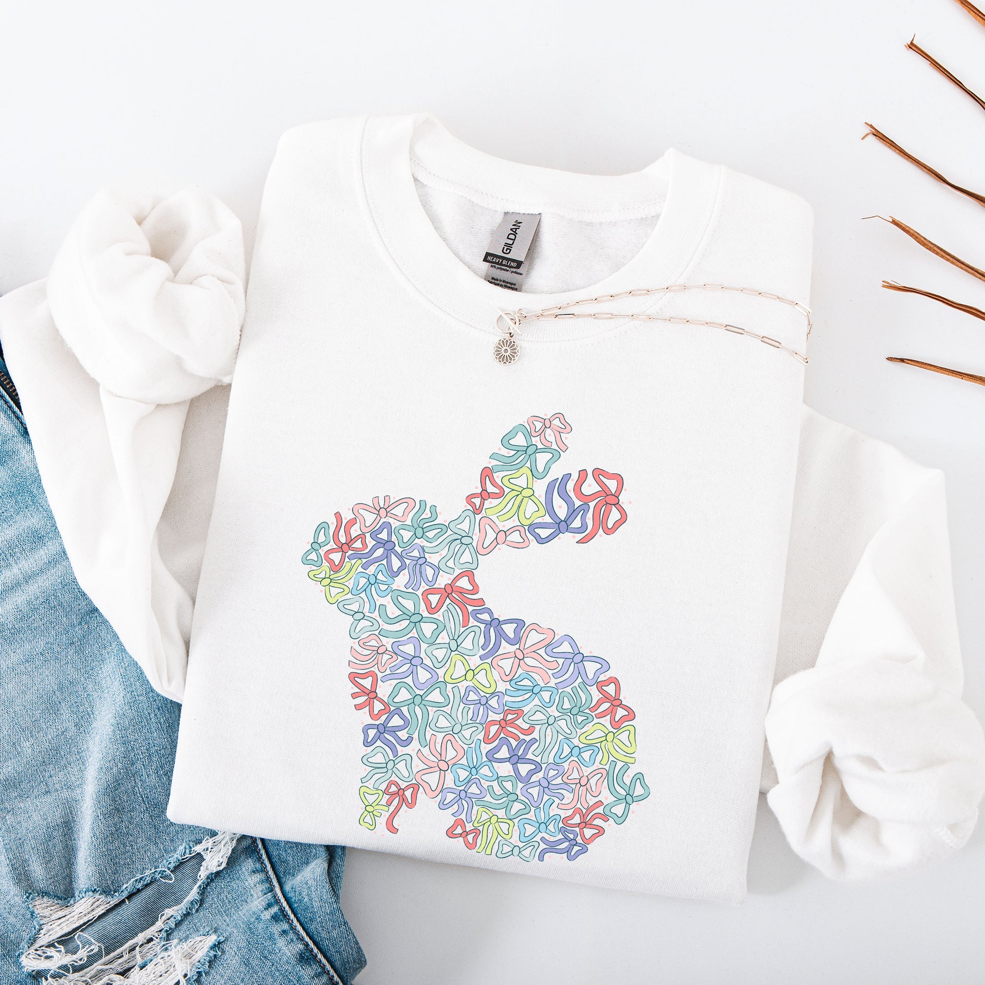Colorful Bows Easter Bunny Jesus Rabbit Holiday Celebration Keepsake Edition Sweatshirt