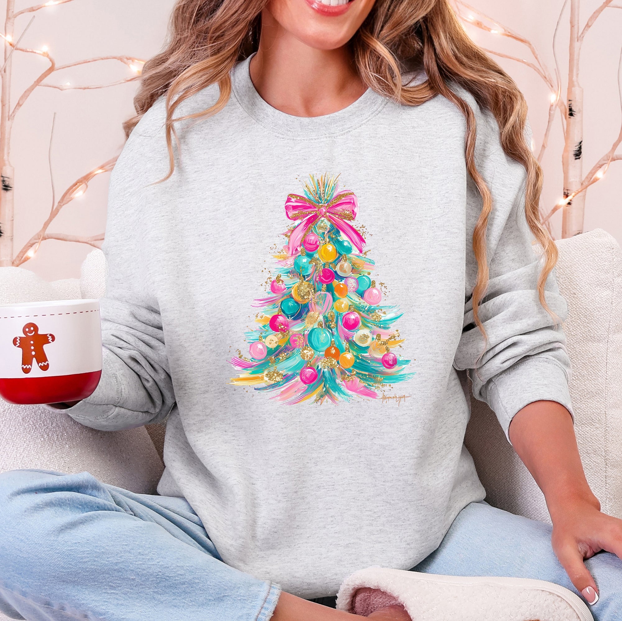 Colorful Christmas Tree Retro Graphic Artwork With Festive Motifs And Cozy Winter Vibes Sweatshirt