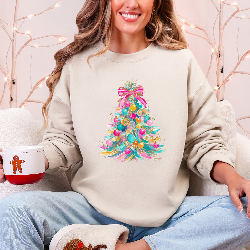 Colorful Christmas Tree Retro Graphic Artwork With Festive Motifs And Cozy Winter Vibes Sweatshirt