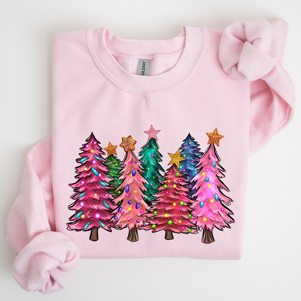 Colorful Christmas Tree Retro Santa Winter Xmas Festive Ornament Artwork Edition Sweatshirt