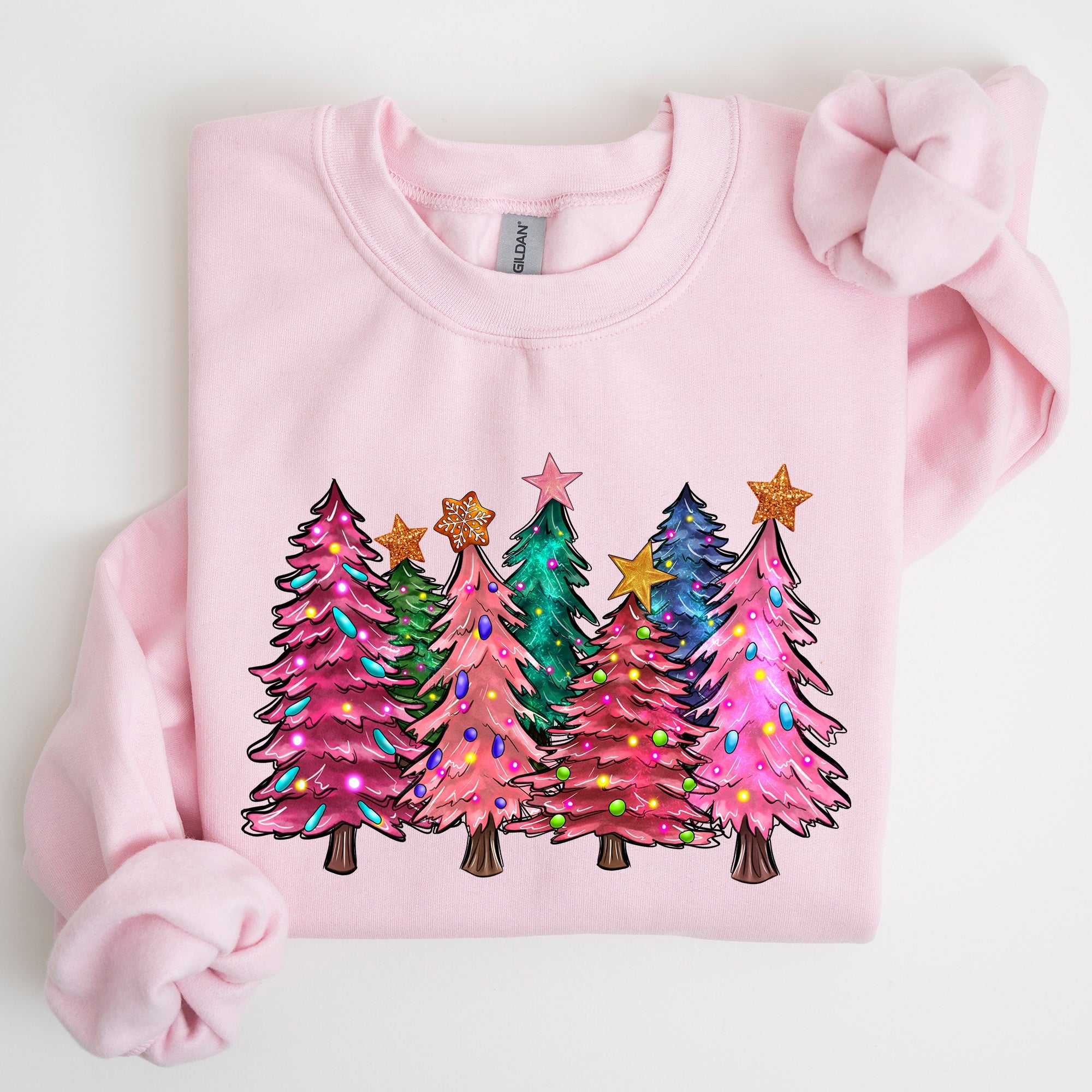 Colorful Christmas Tree Retro Santa Winter Xmas Festive Ornament Artwork Edition Sweatshirt