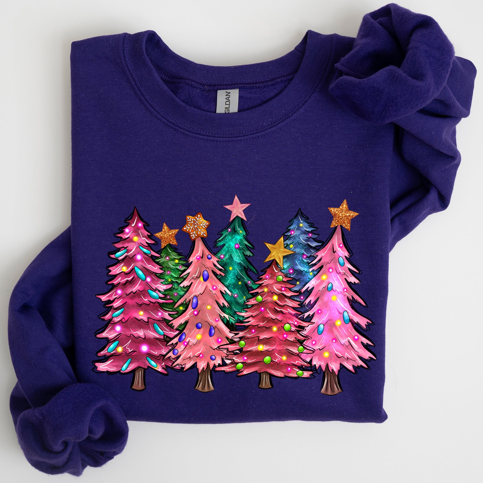 Colorful Christmas Tree Retro Santa Winter Xmas Festive Ornament Artwork Edition Sweatshirt