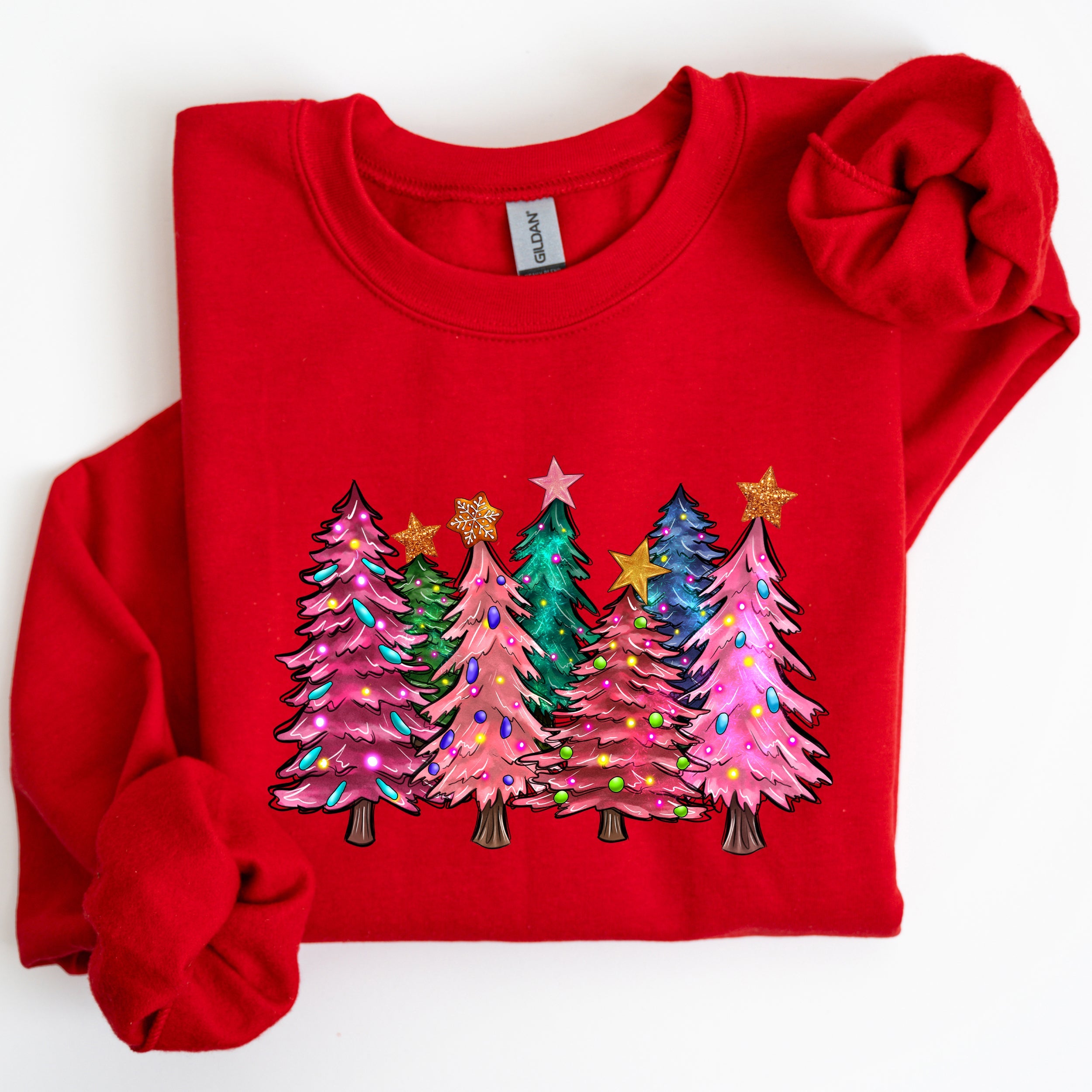 Colorful Christmas Tree Retro Santa Winter Xmas Festive Ornament Artwork Edition Sweatshirt