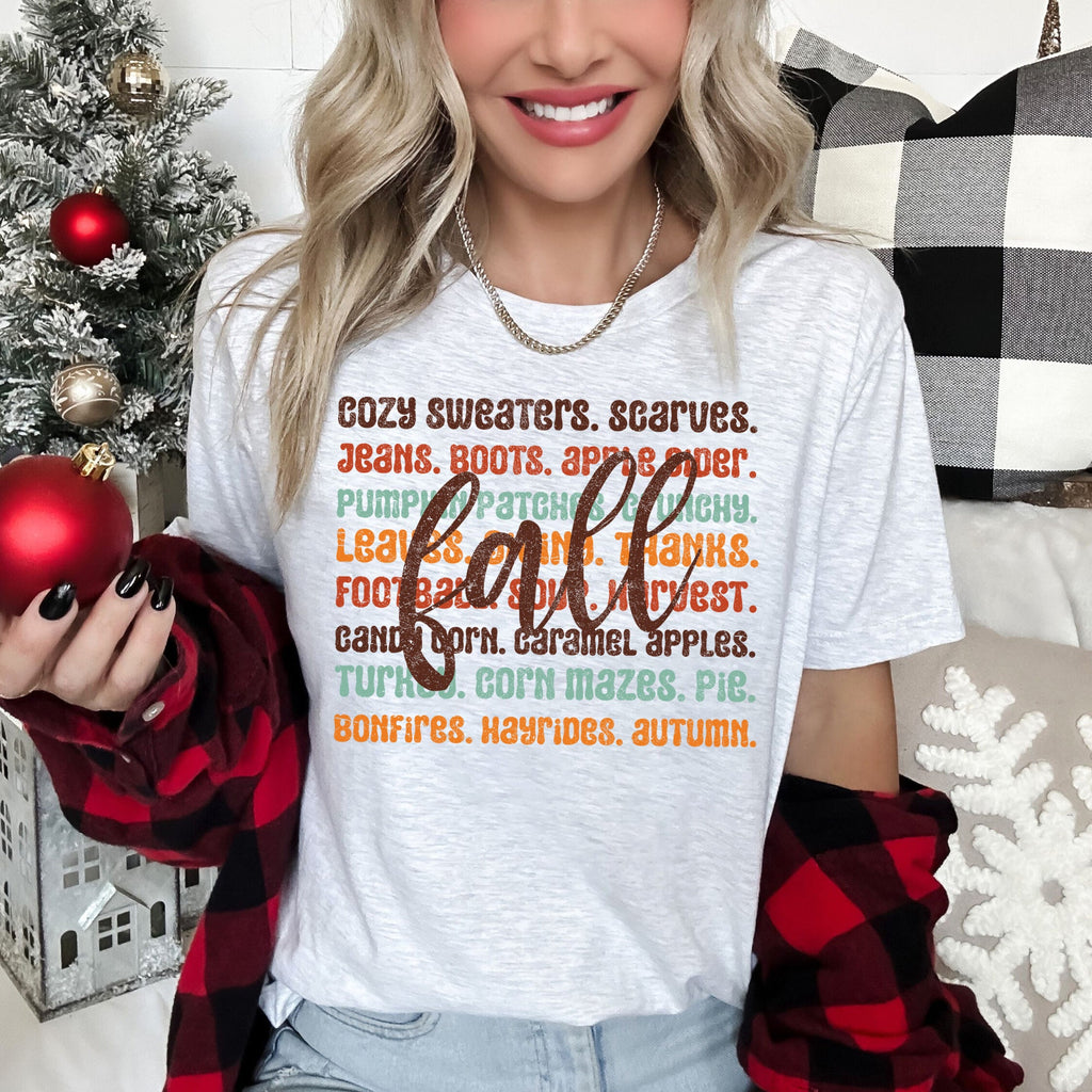 Colorful Fall Quote Autumn Leaves Hayride Cozy Scene Soft Cotton Comfortable Graphic Tee