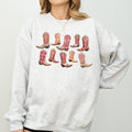 Colorful Pink Cowboy Boots Western Cowgirl Graphic Rodeo Spirit Pattern Sweatshirt