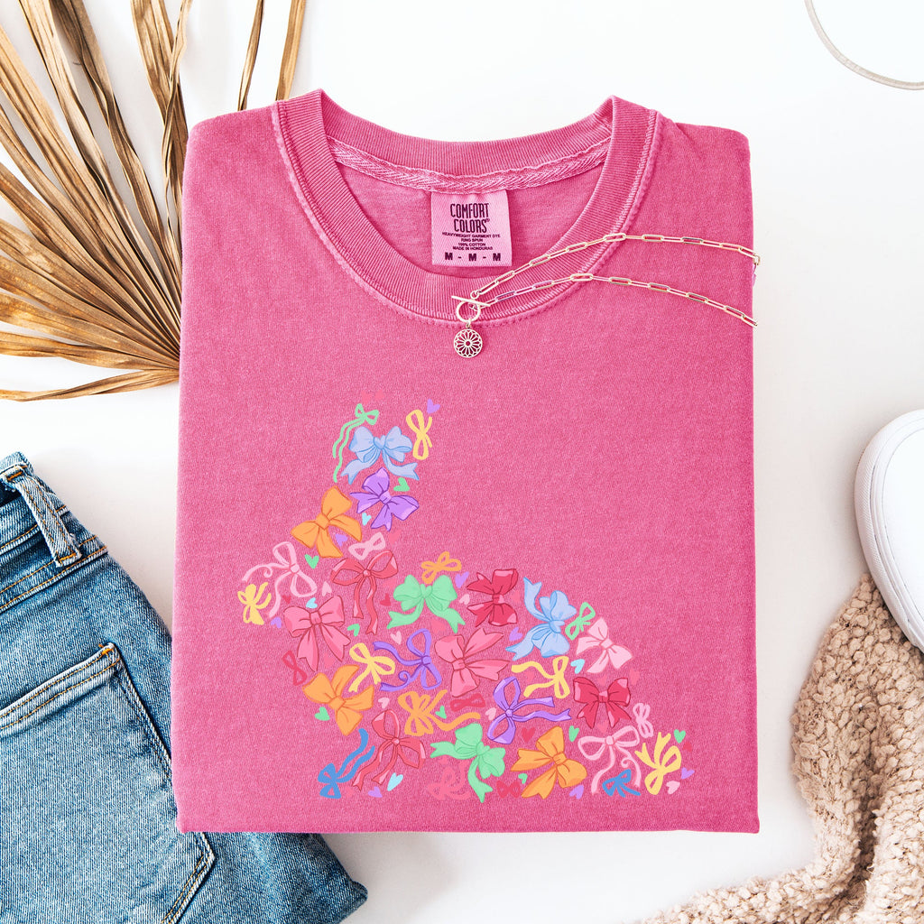 Colorful Ribbons Easter Bunny Jesus Holiday Scene With Classic Religious Imagery Comfort Colors Tee