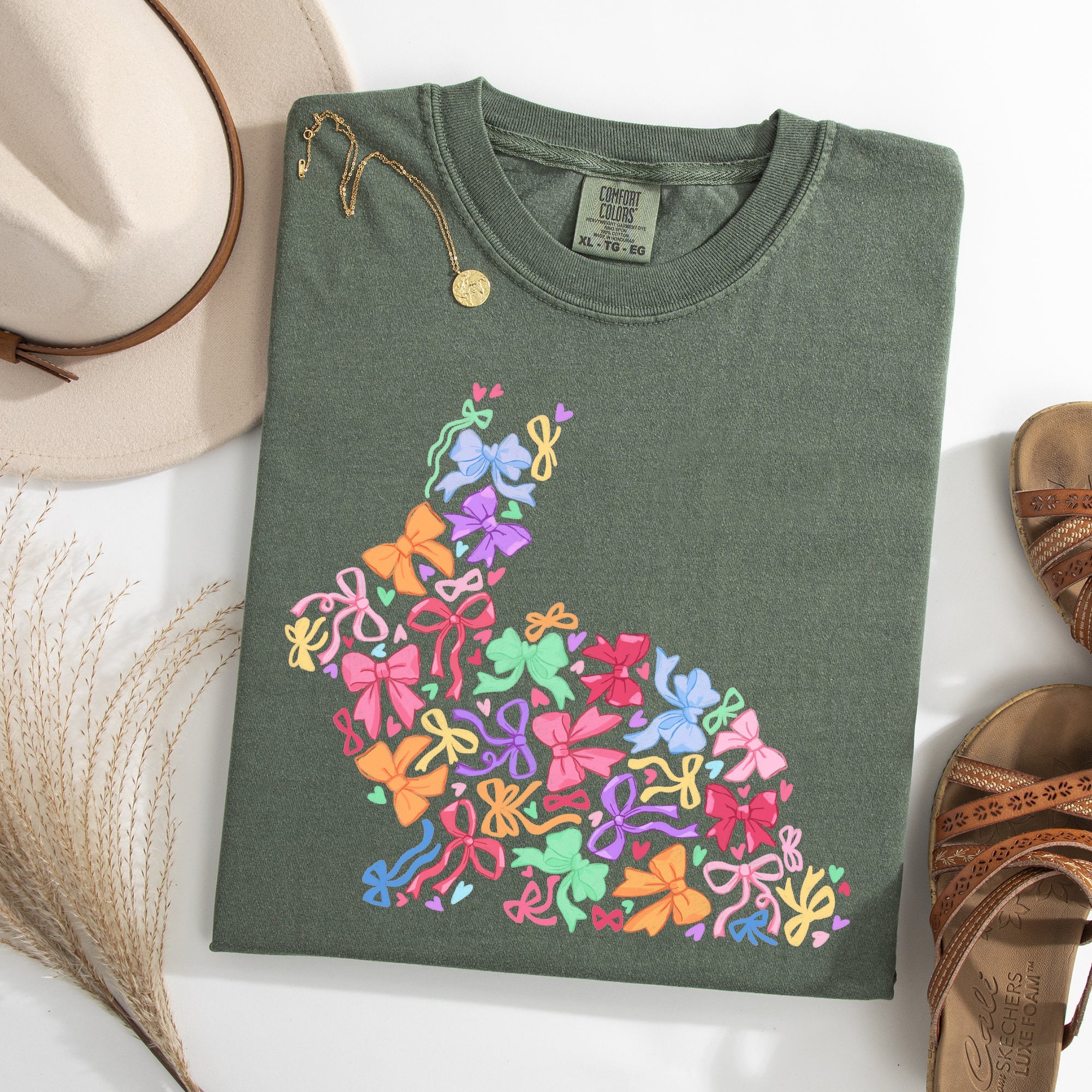 Colorful Ribbons Easter Bunny Jesus Holiday Scene With Classic Religious Imagery Comfort Colors Tee
