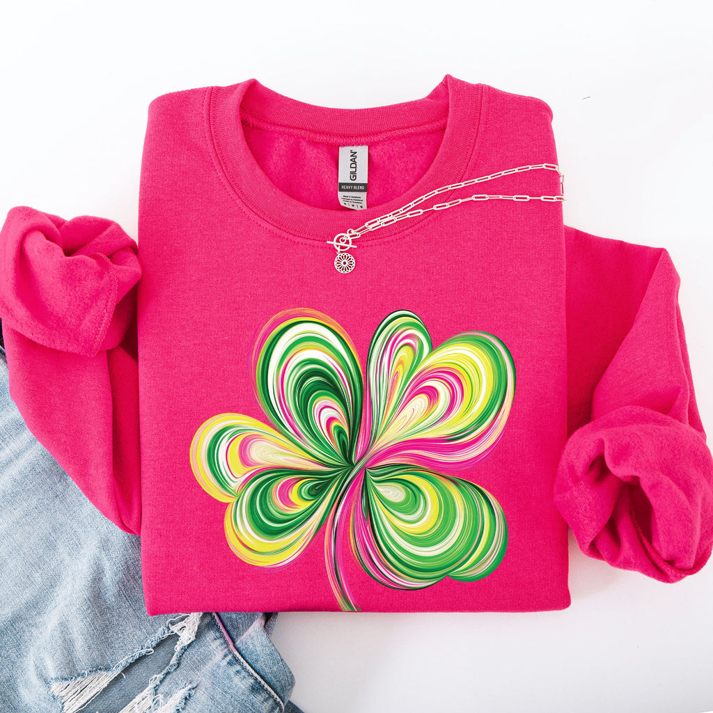 Colorful Painted St Patrick's Day Shamrock Clover Lucky Leprechaun Graphic Sweatshirt