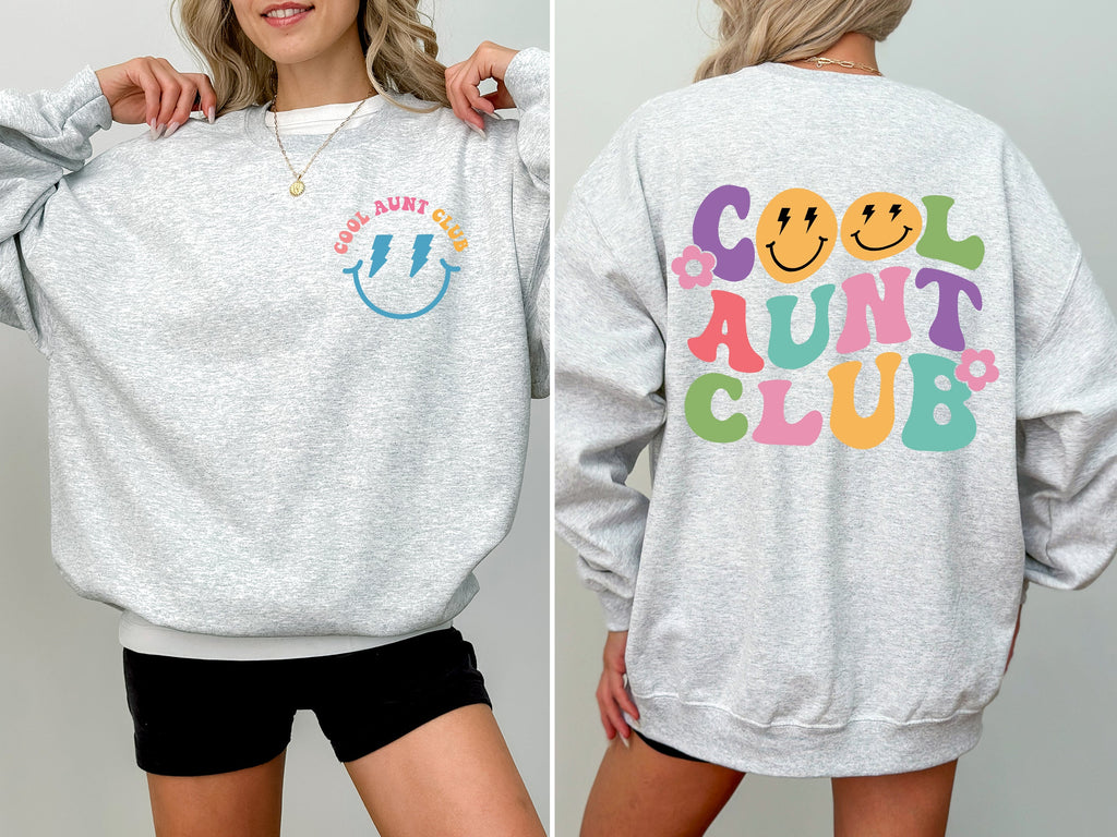 Cool Aunt Club Front and Back Print Cozy Fleece Sweatshirt For Everyday Wear All Day Comfort