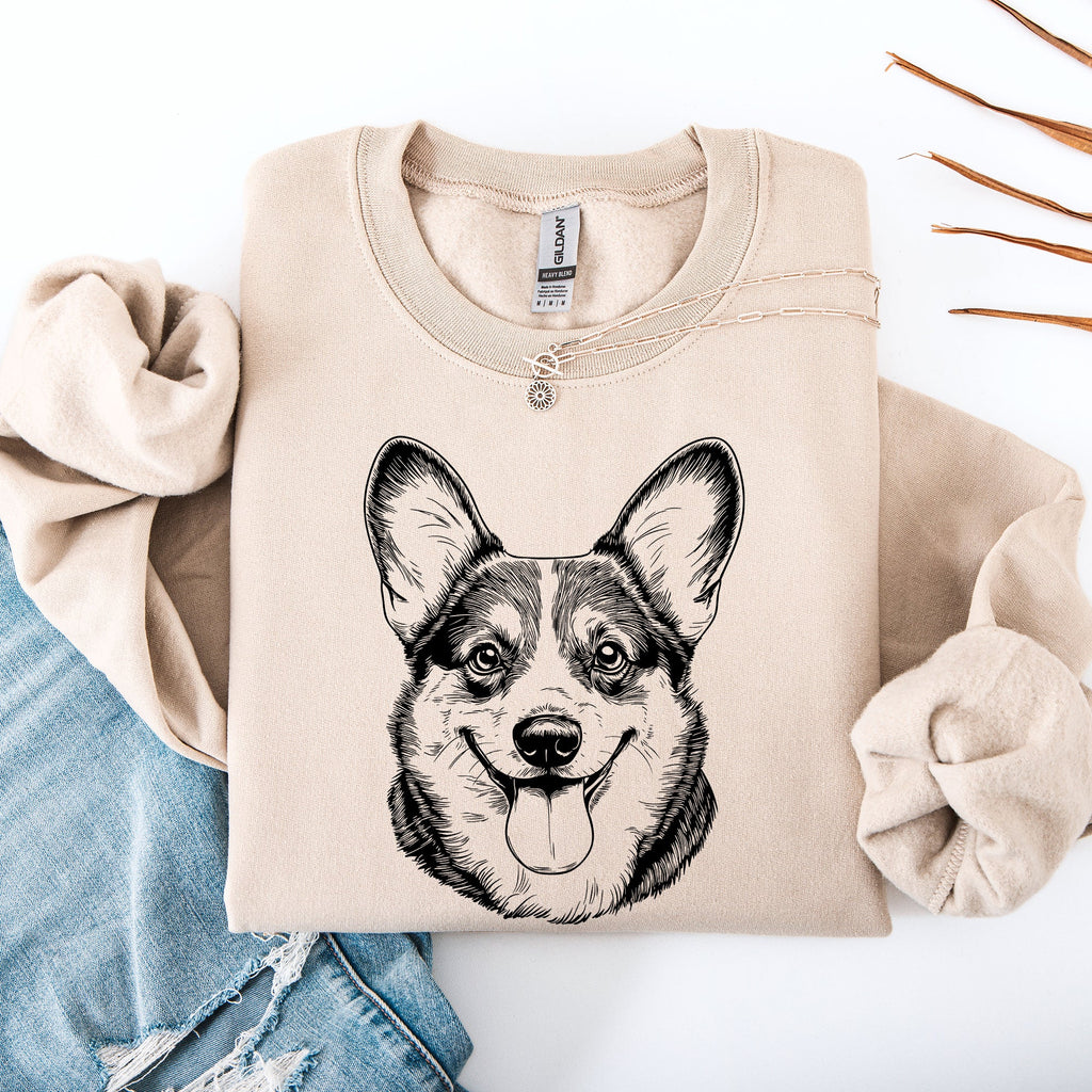 Corgi Dog Lover Cartoon Portrait With Paw Prints And Playful Breed Pride Sweatshirt