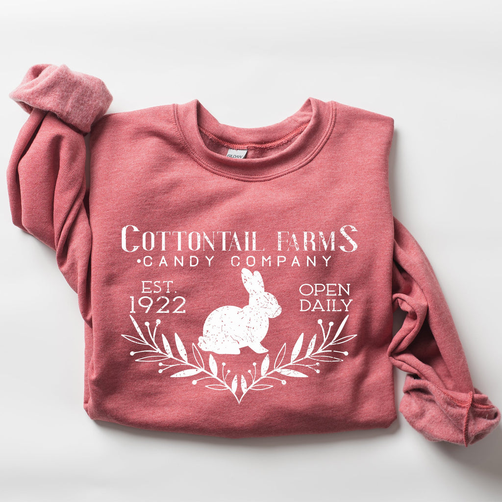 Cottontail Farms Candy Company Retro Sign Easter Candy Shop Display Vintage Style Sweatshirt