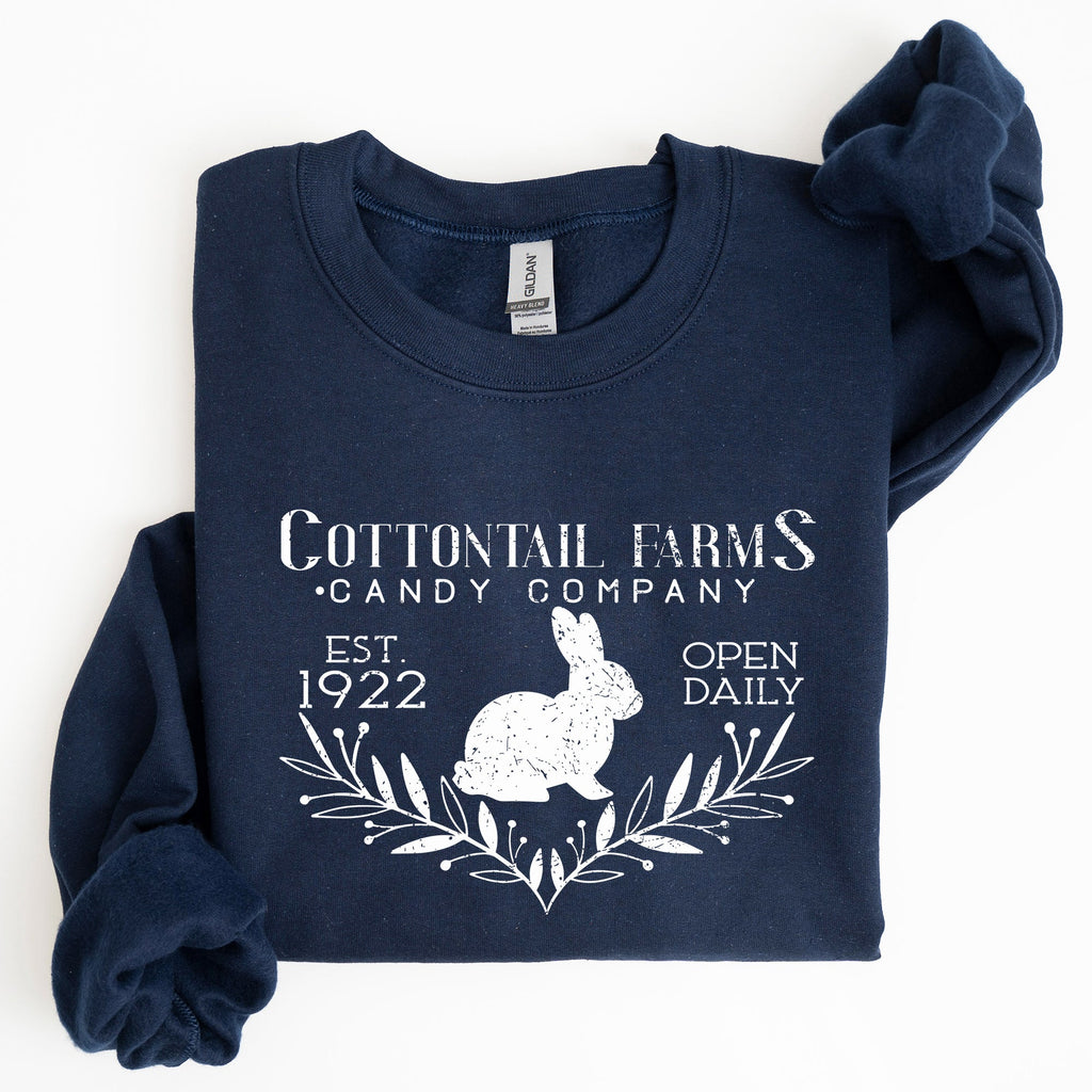 Cottontail Farms Candy Company Retro Sign Easter Candy Shop Display Vintage Style Sweatshirt