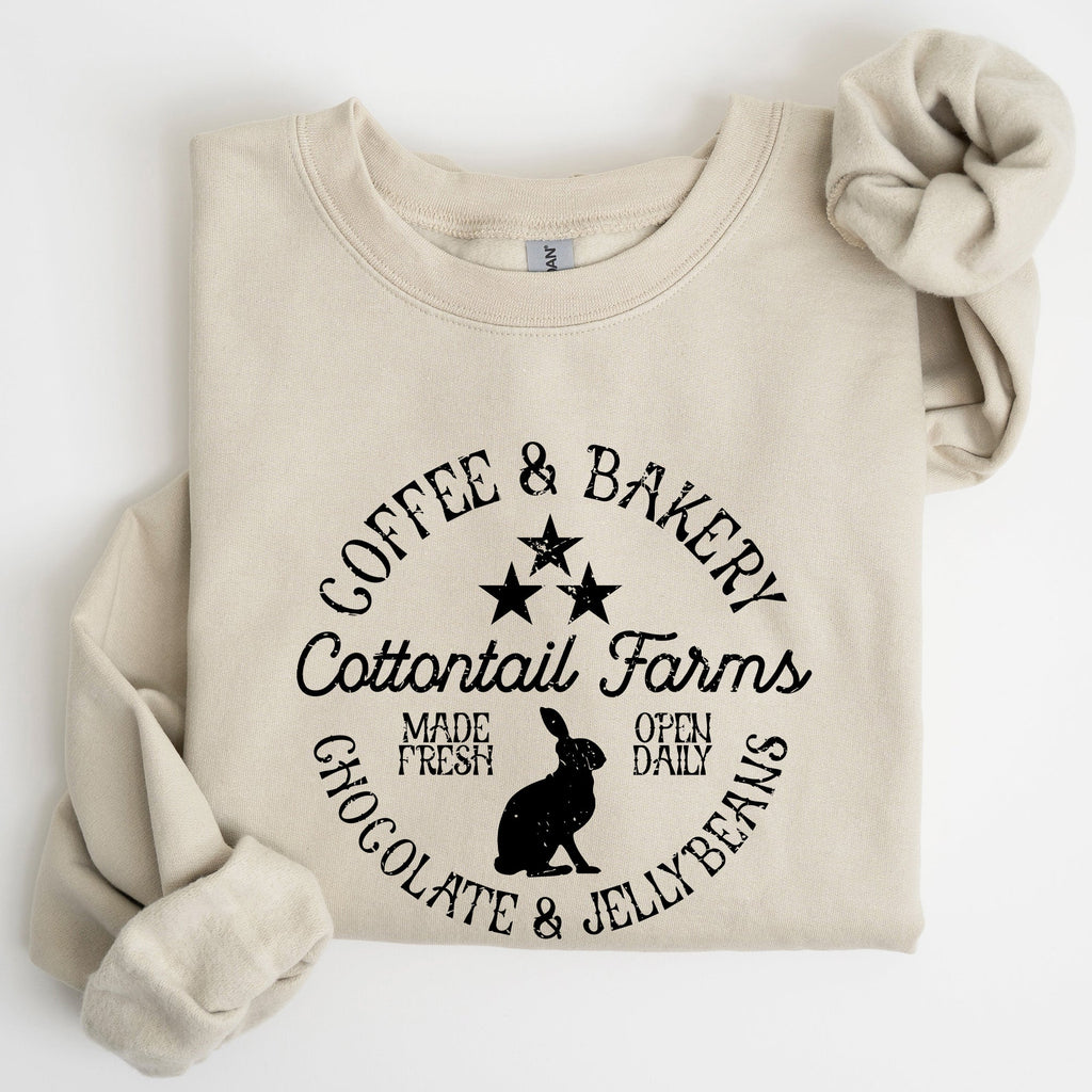 Cottontail Farms Easter Coffee And Bakery Retro Sign Vintage Holiday Theme Sweatshirt