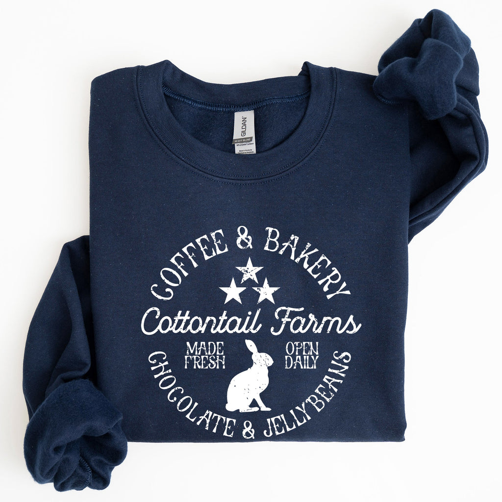 Cottontail Farms Easter Coffee And Bakery Retro Sign Vintage Holiday Theme Sweatshirt