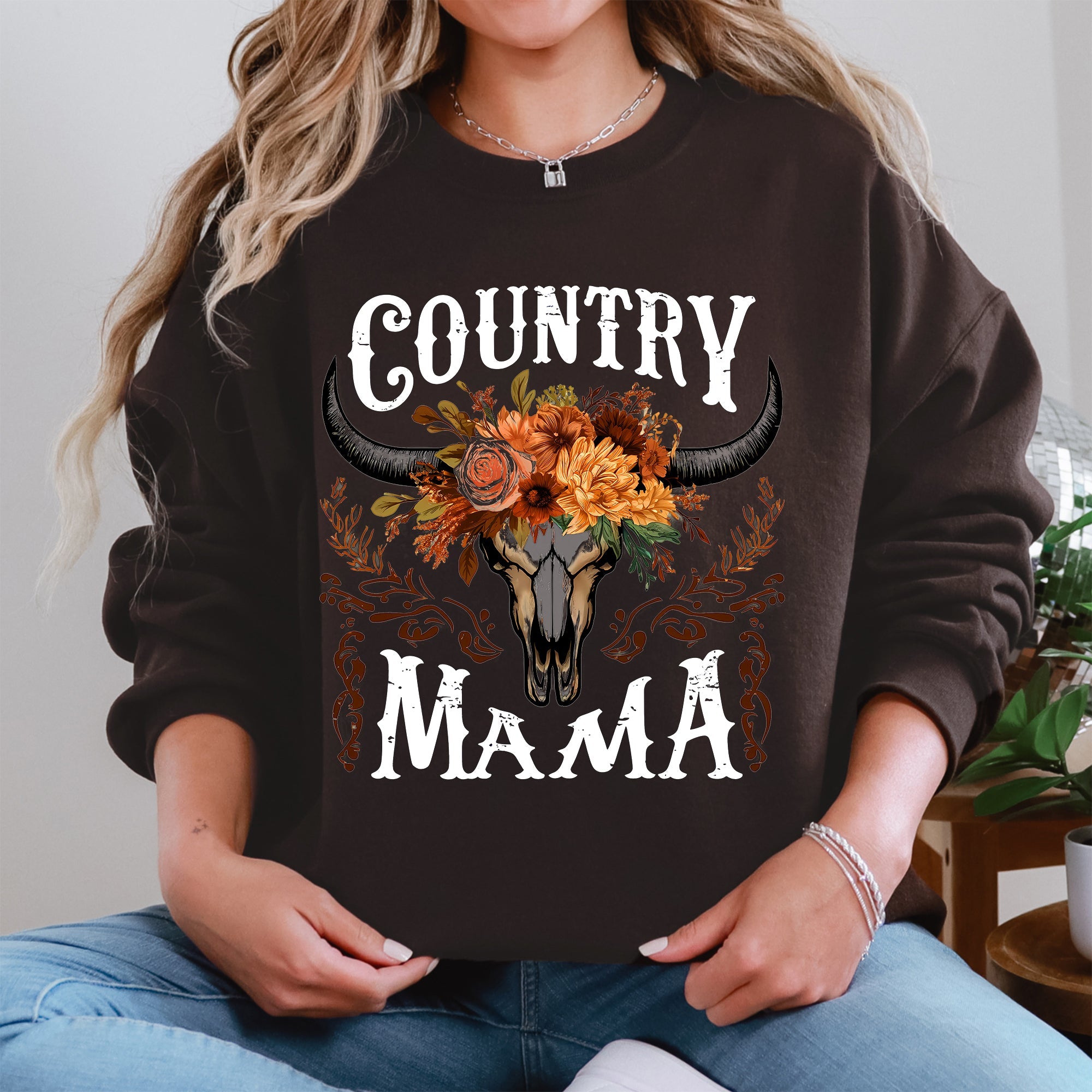 Country Mama Skull Western Country Living Mother's Day Edition Graphic Sweatshirt