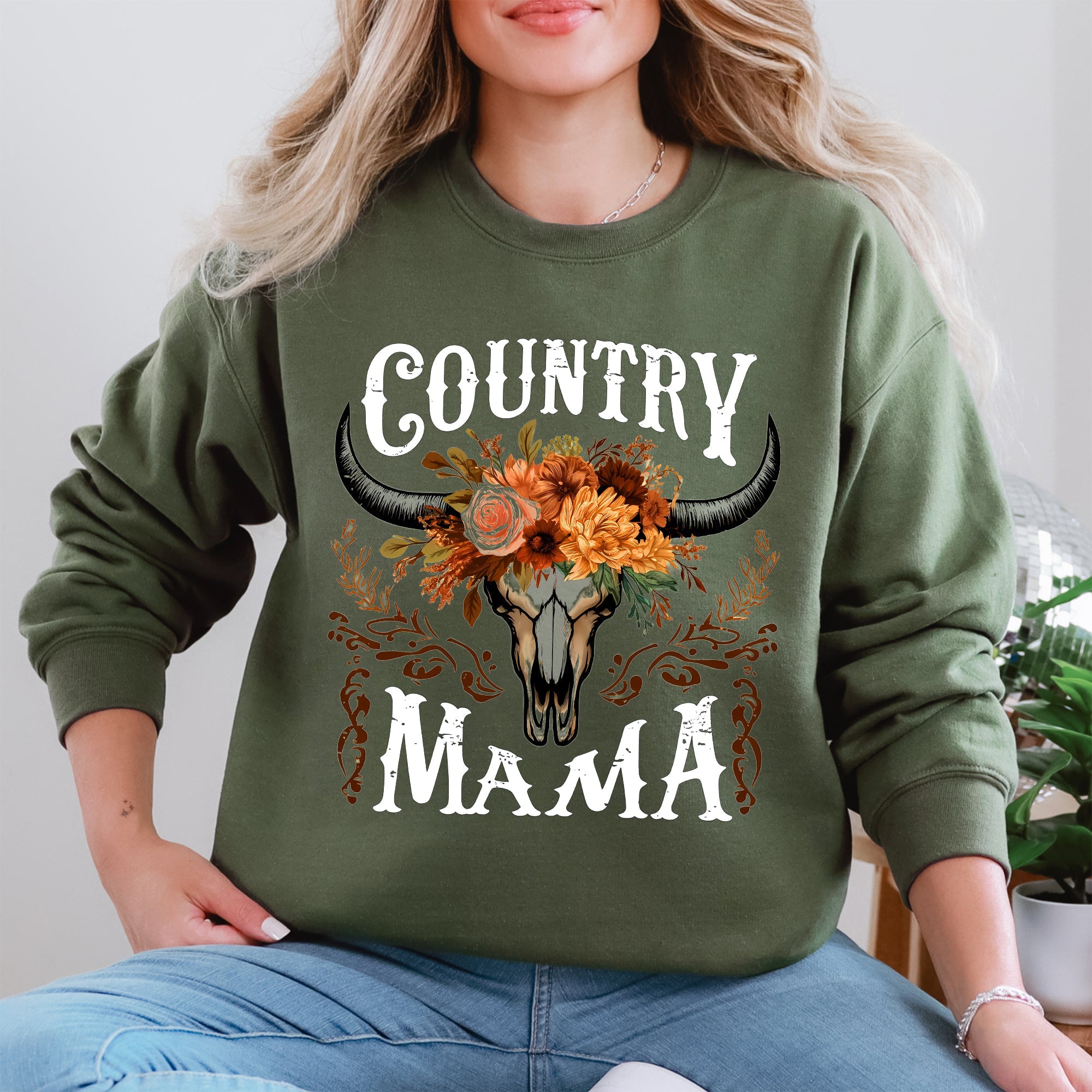 Country Mama Skull Western Country Living Mother's Day Edition Graphic Sweatshirt
