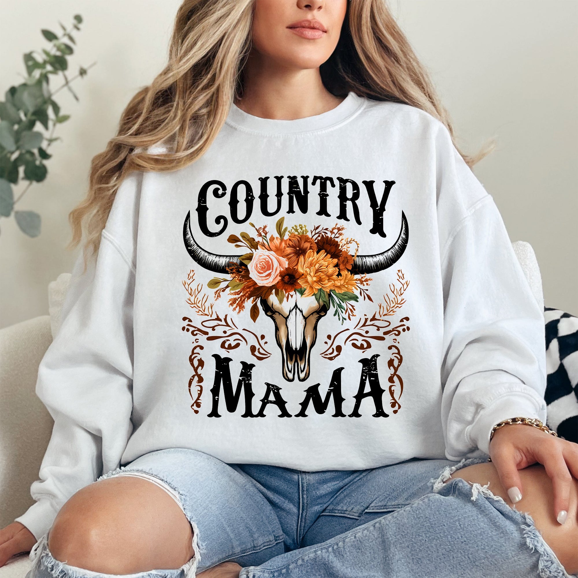 Country Mama Skull Western Country Living Mother's Day Edition Graphic Sweatshirt