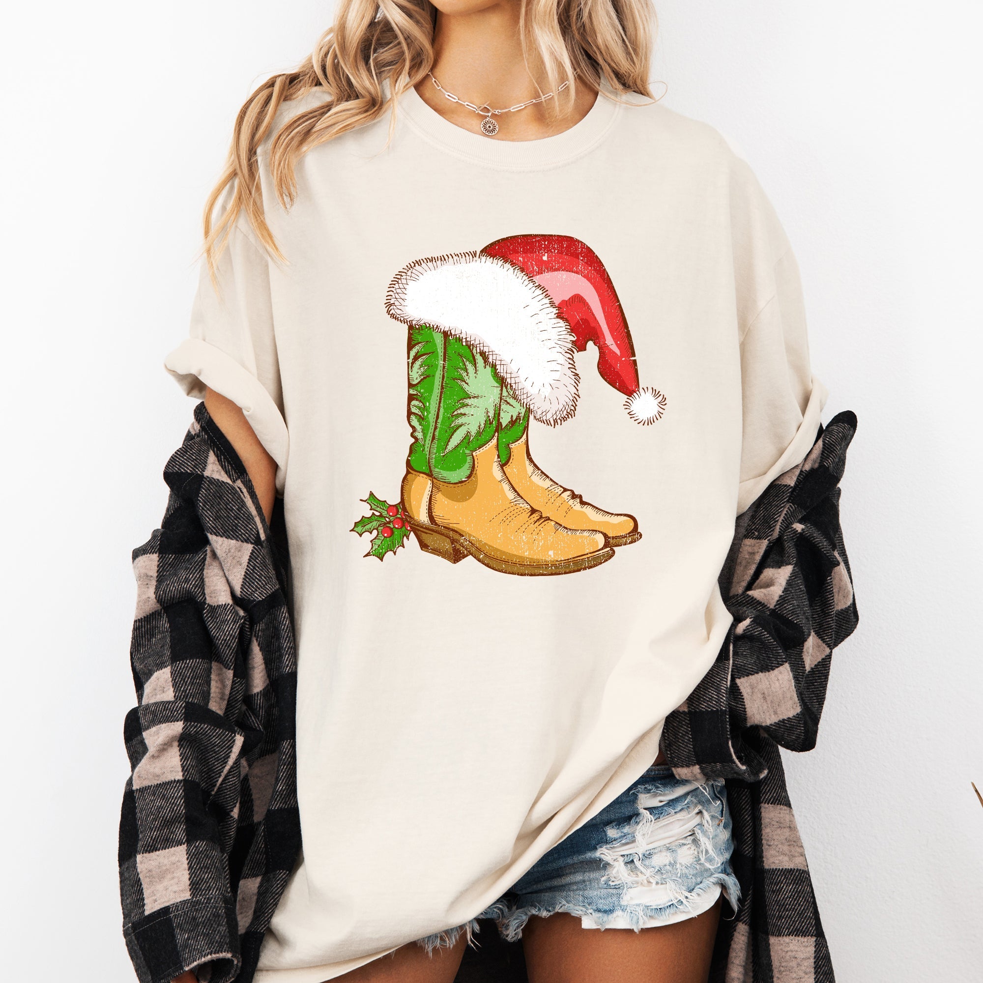 Cowboy Boots Christmas Santa Country Western Xmas Holiday Edition Comfort Colors Tee