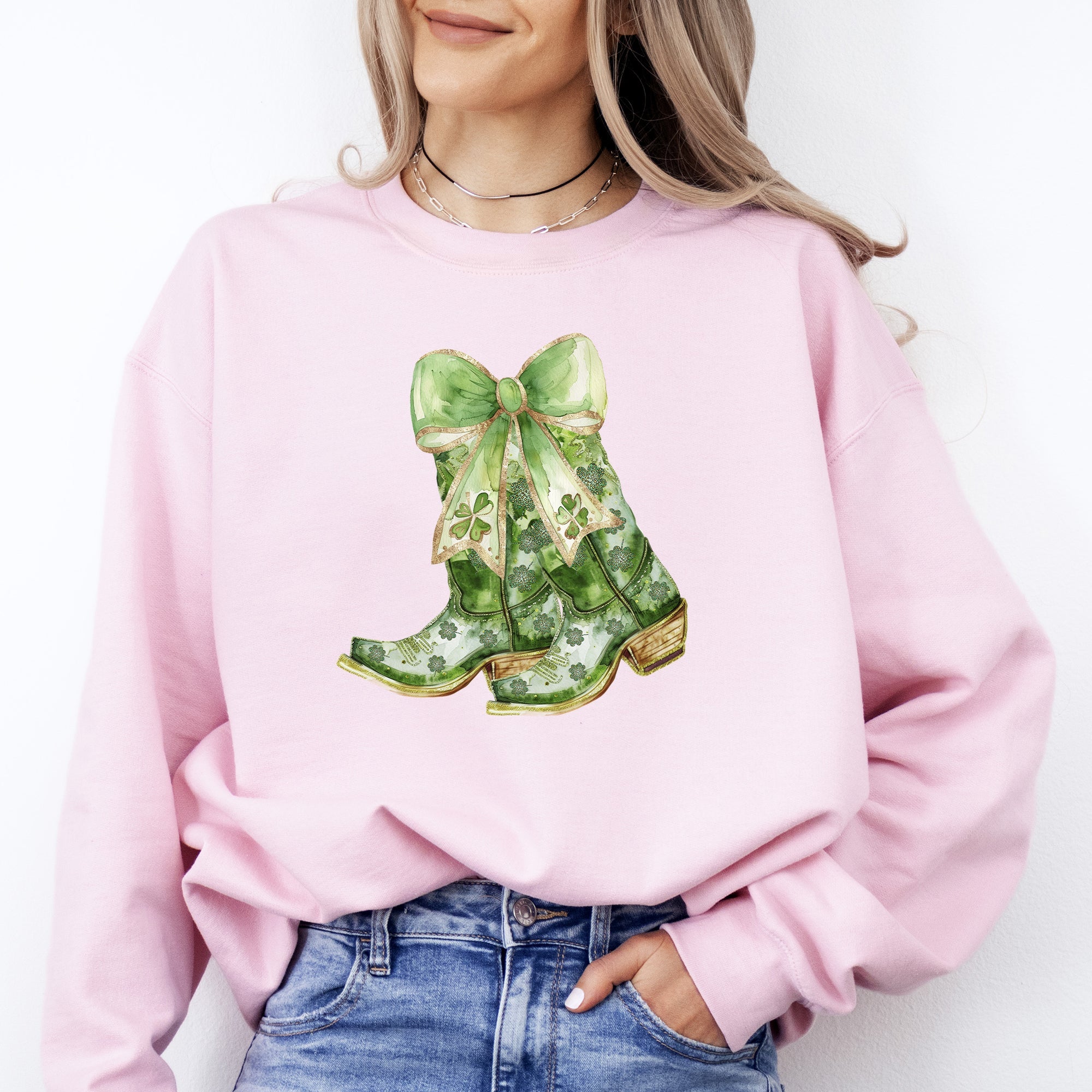 Cowboy Boots St Patrick's Day Shamrock Clover Lucky Leprechaun Festive Traditional Irish Luck Sweatshirt