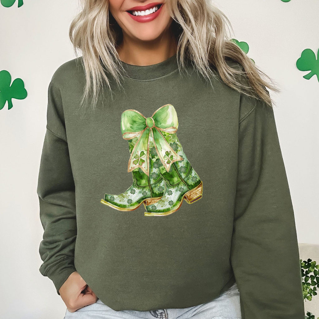 Cowboy Boots St Patrick's Day Shamrock Clover Lucky Leprechaun Festive Traditional Irish Luck Sweatshirt