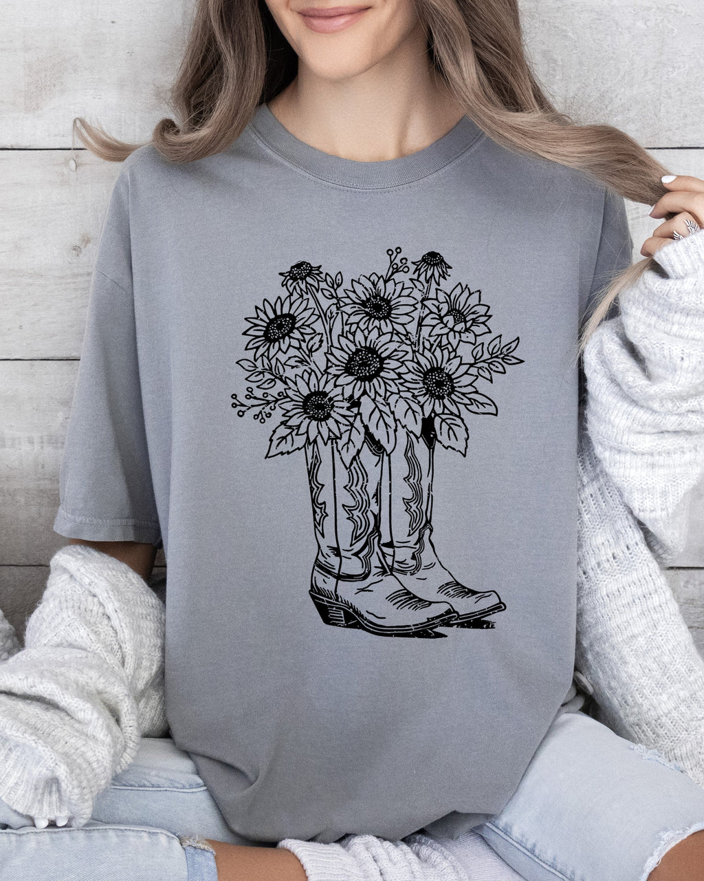 Cowboy Boots And Flowers, Cowgirl, Western, Retro Vibe, Rustic Flair, Western Americana Comfort Colors Tee