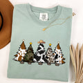 Cowboy Christmas Trees With Winter Snow Santa Silhouette Western Holiday Scene Comfort Colors Tee