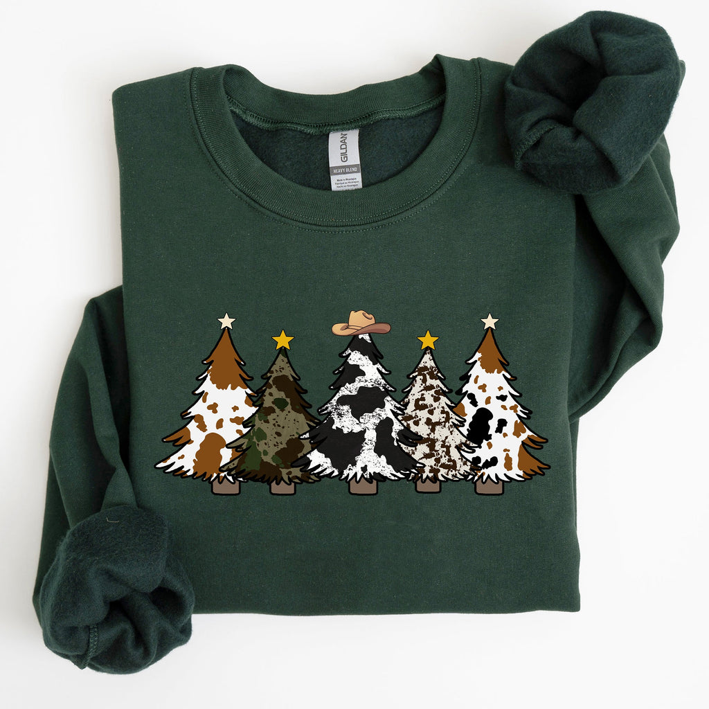 Cowboy Christmas Trees Winter Snow Santa Holiday Ranch Scene With Frosty Pines And Rustic Lodge Details Sweatshirt
