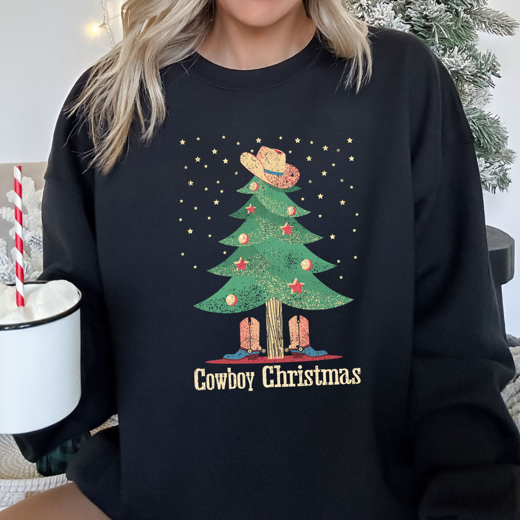 Cowboy Christmas Boots Festive Western Holiday Graphic Design Scene Cozy Sweatshirt