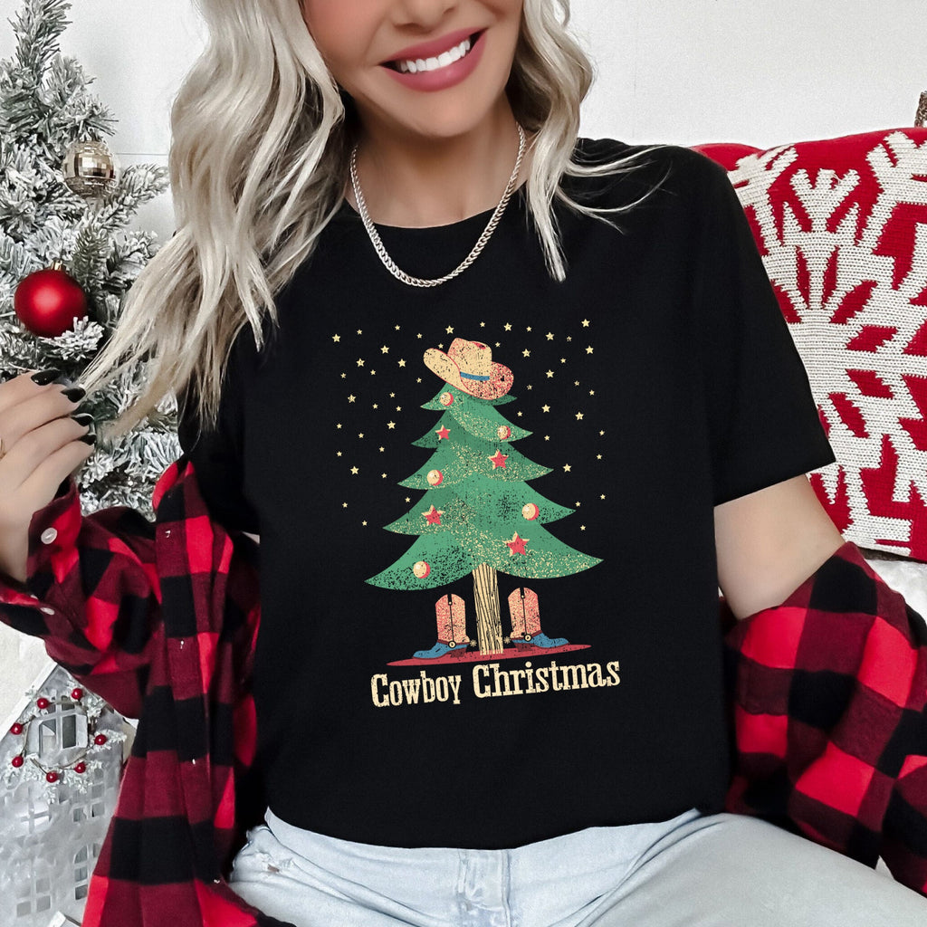 Cowboy Christmas Boots Western Country Holiday Style Rustic Vintage Edition Graphic Tee