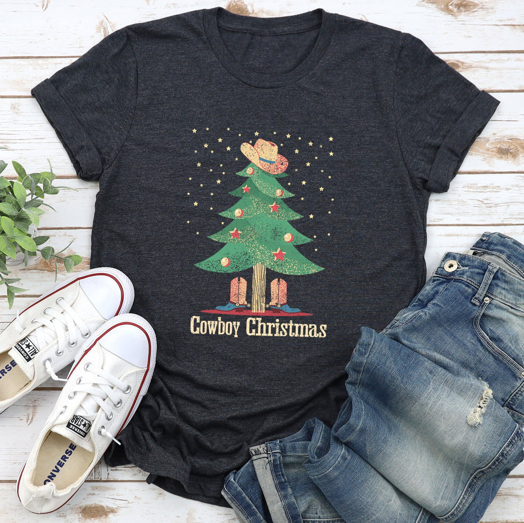 Cowboy Christmas Boots Western Country Holiday Style Rustic Vintage Edition Graphic Tee