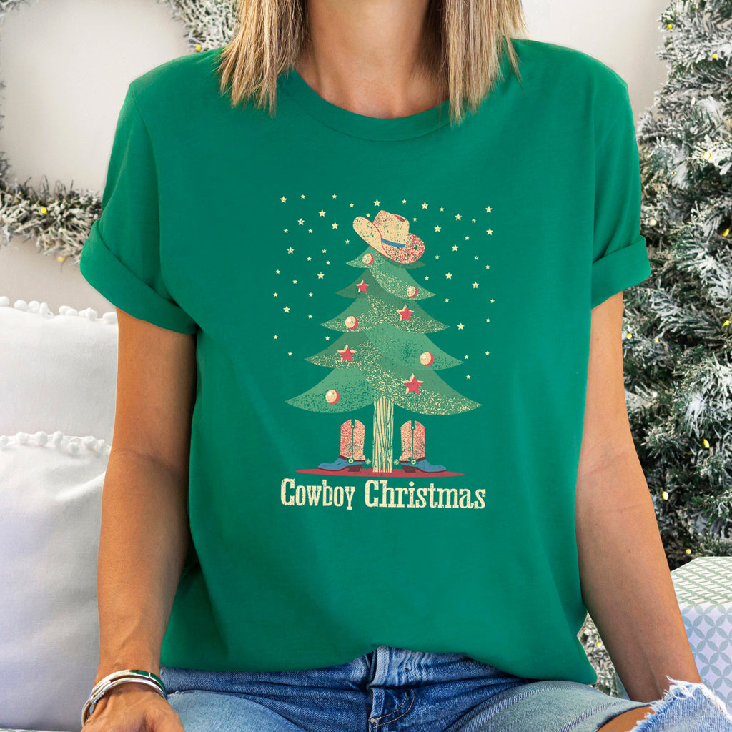 Cowboy Christmas Boots Western Country Holiday Style Rustic Vintage Edition Graphic Tee