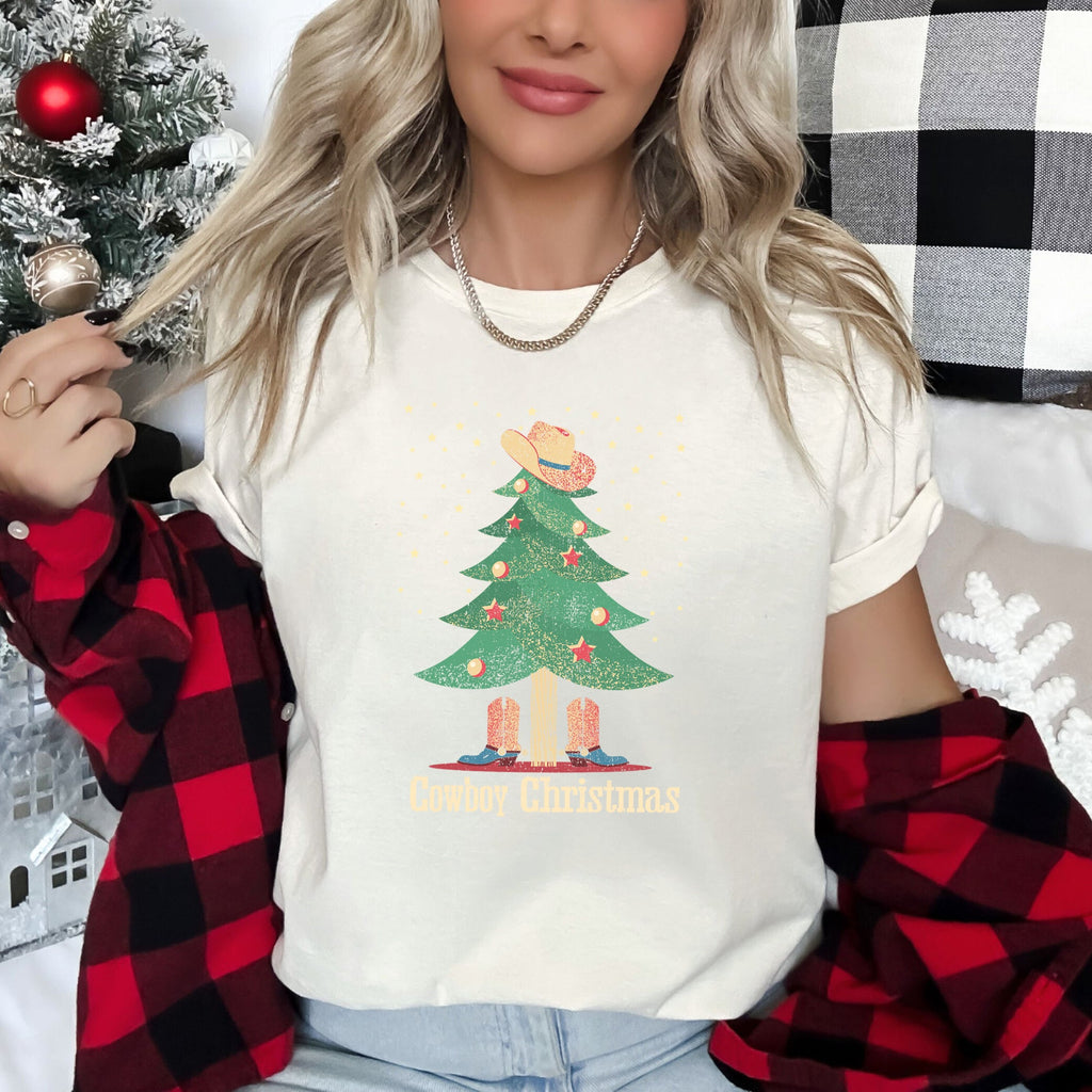 Cowboy Christmas Boots Western Country Holiday Style Rustic Vintage Edition Graphic Tee