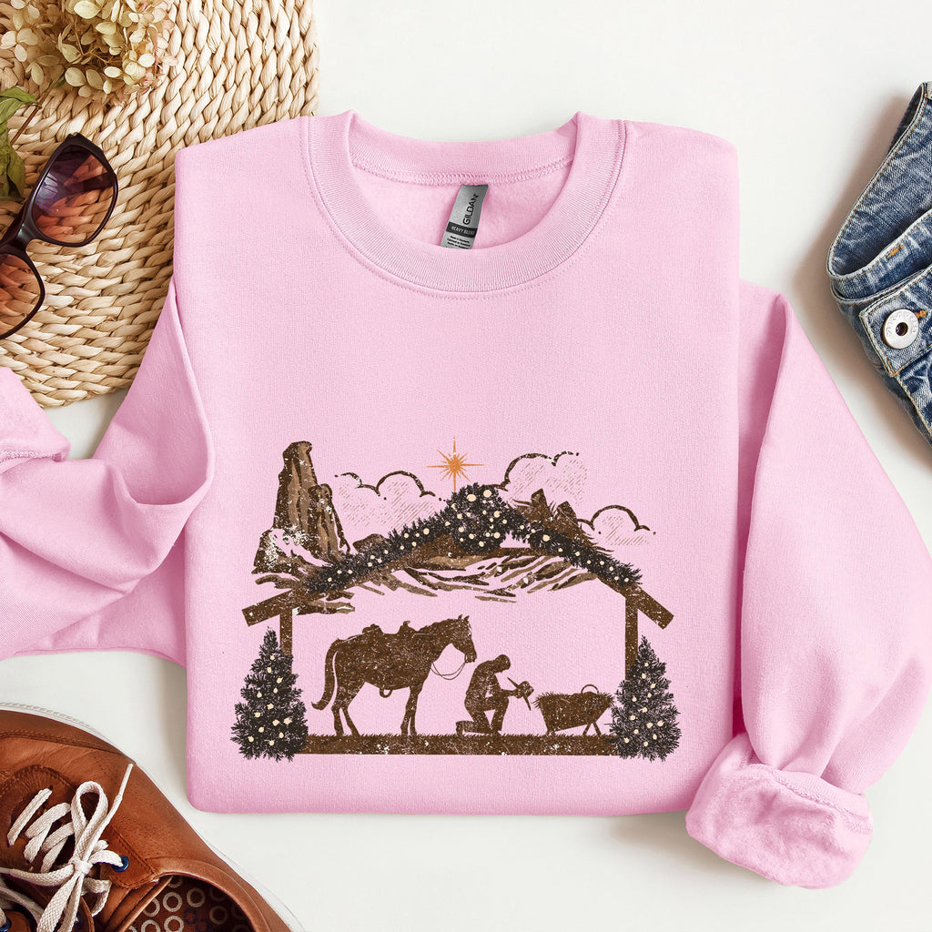 Cowboy Christmas Manger Christian Religious Nativity Western Faith Celebration Sweatshirt