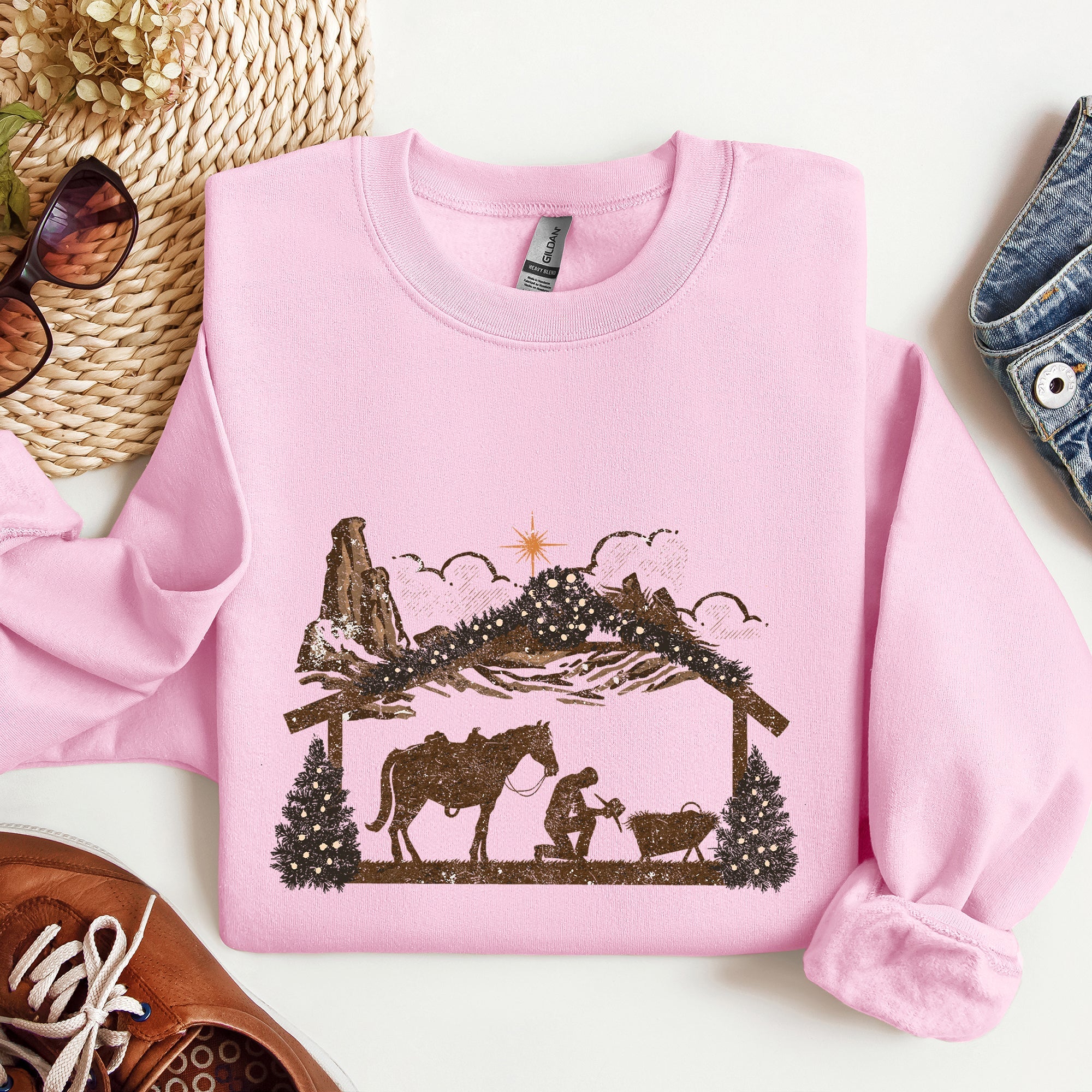 Cowboy Christmas Manger Christian Religious Nativity Western Faith Celebration Sweatshirt