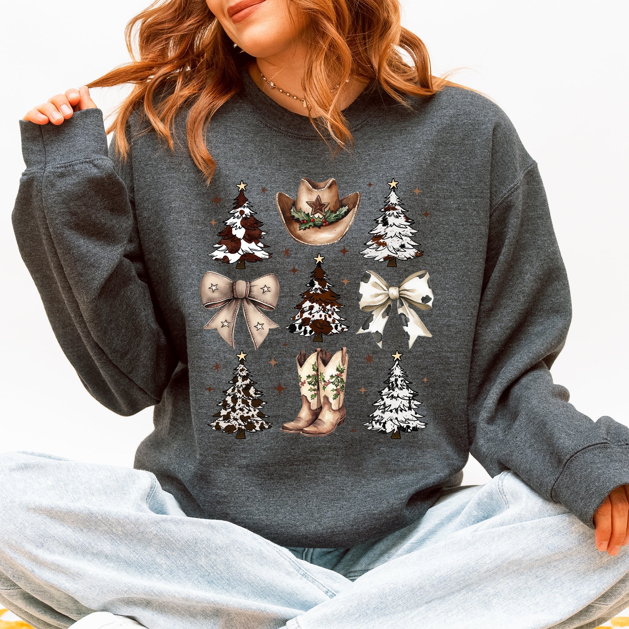 Cowboy Christmas Santa Western Trees Boots Hat Country Living Holiday Sweatshirt