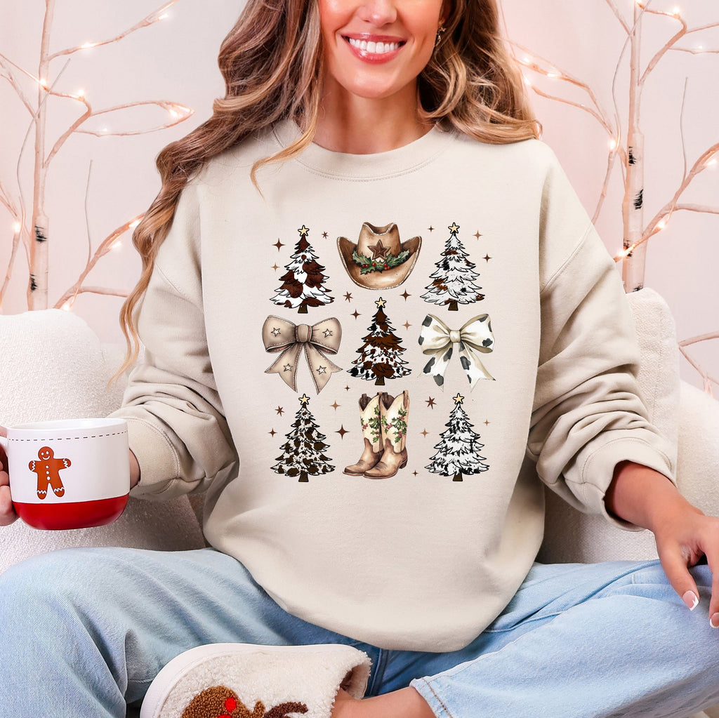 Cowboy Christmas Santa Western Trees Boots Hat Country Living Holiday Sweatshirt
