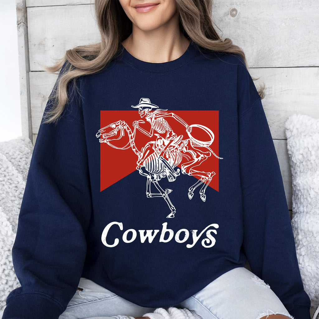 Cowboys Skeleton Horse Western Country Scene With Bold Vintage Graphic Sweatshirt