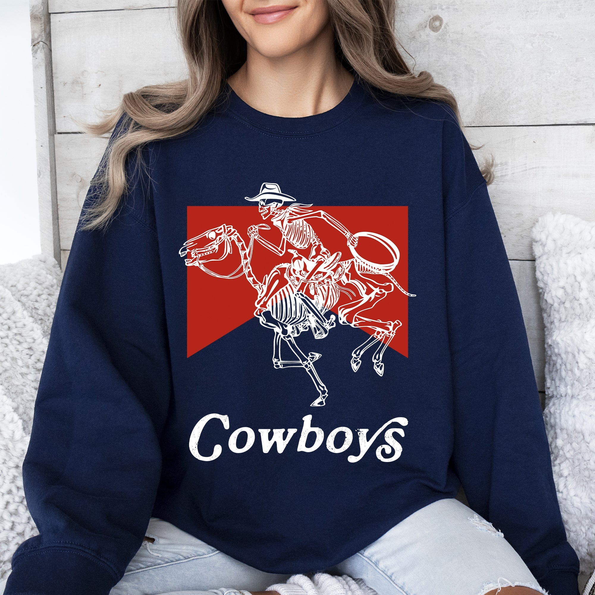 Cowboys Skeleton Horse Western Country Scene With Bold Vintage Graphic Sweatshirt